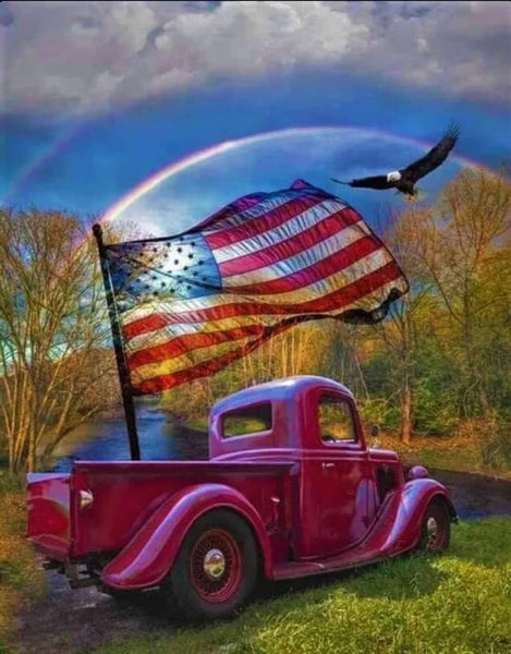 American Flag And Classic Truck -Crystal Rts