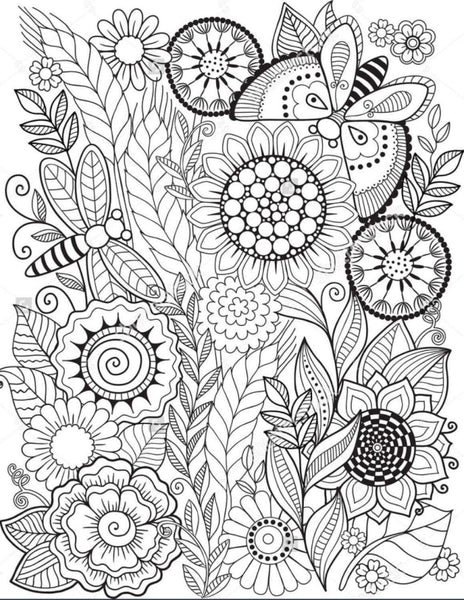 Dragonflies And Flowers-Diy Coloring Canvas