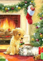 Puppy And Kitten By Fireplace-Dpt