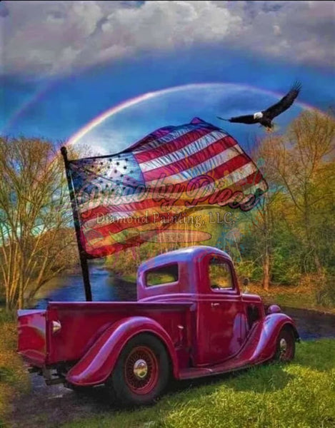 American Flag And Classic Truck -Crystal Rts