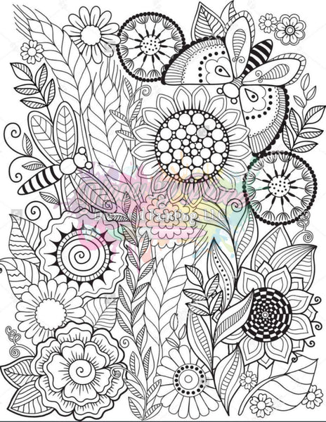 Dragonflies And Flowers-Diy Coloring Canvas