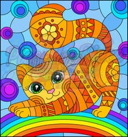 Kitty On Rainbow Stain Glass By:natalia Zagory
