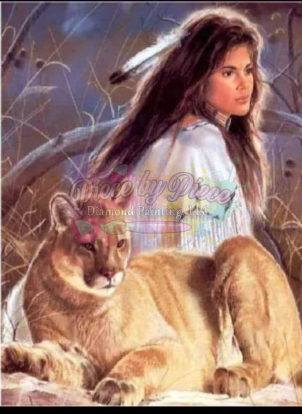 Native American Woman And Mountian Lion Rts