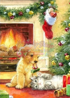 Puppy And Kitten By Fireplace-Dpt