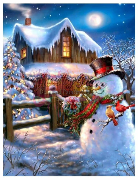 Snowman And Cottage Glow